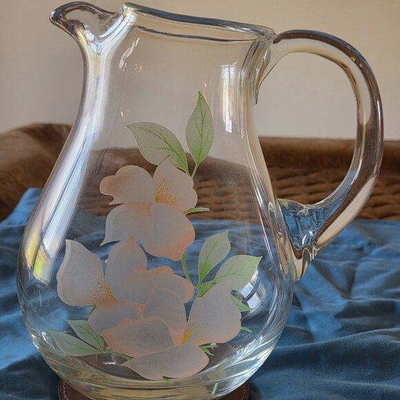 Crystal Clear Industries Vintage Etched, Frosted Crystal Pitcher- 2Qt Capacity - Picture 1 of 5